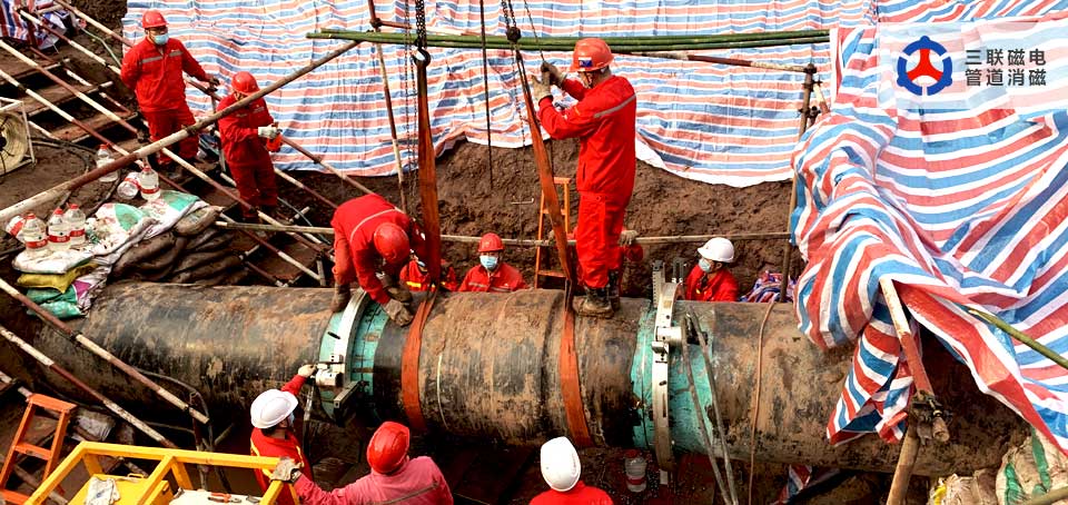 三聯(lián)磁電管道消磁機-西南管道缺陷進行焊口換管工程-管道焊接完成